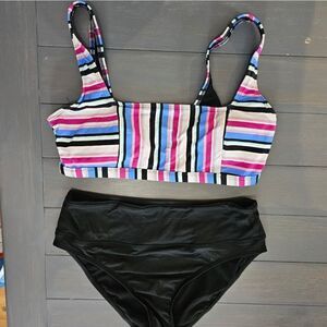 Next Women's Multicolor Striped Pattern Bikini Top & Bottoms Set Size Large